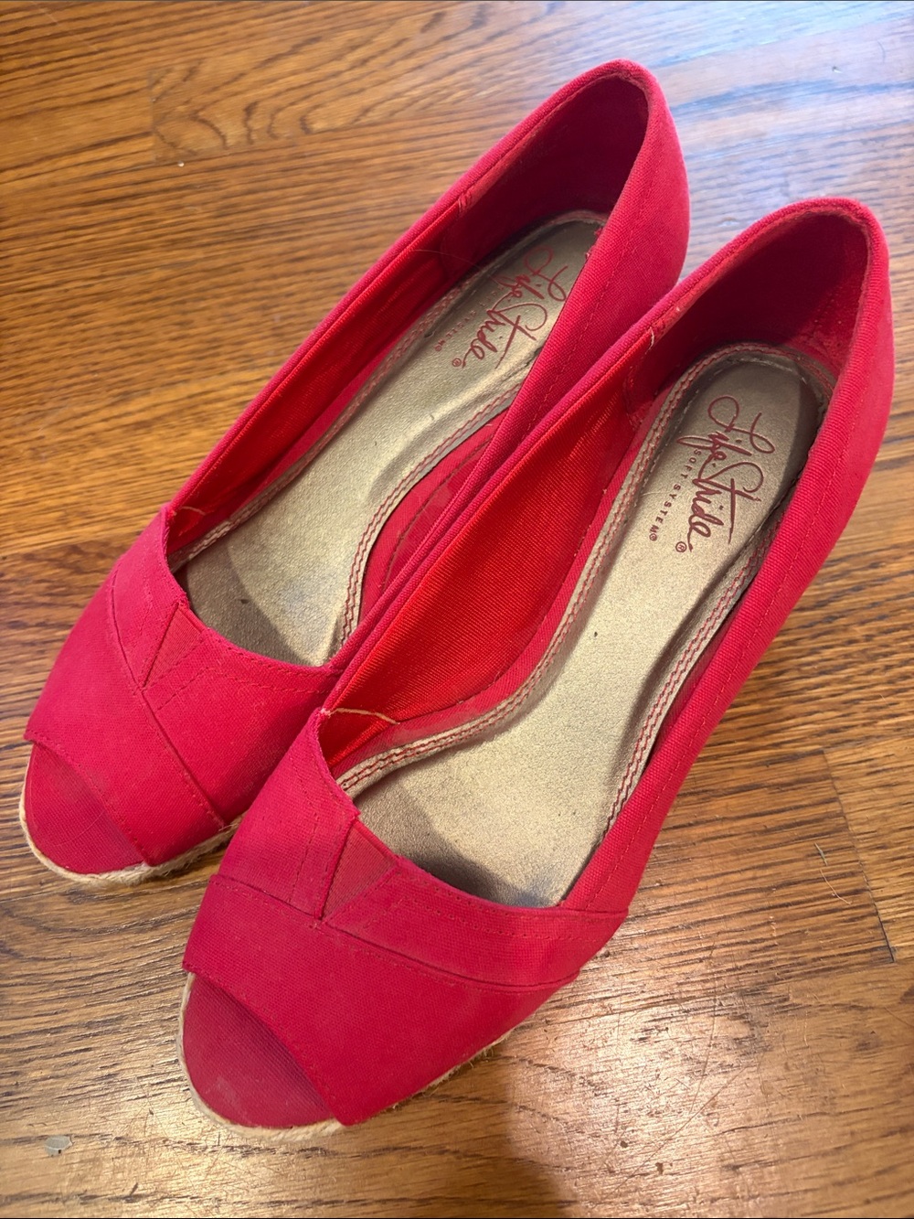 Life Stride Red Open-Toe Espadrille Flats